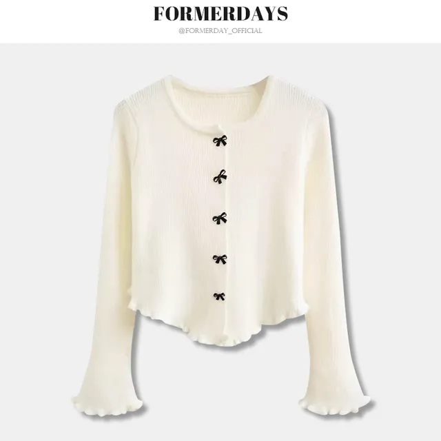 콩닥 리본 니트 블라우스 가디건 - 5color