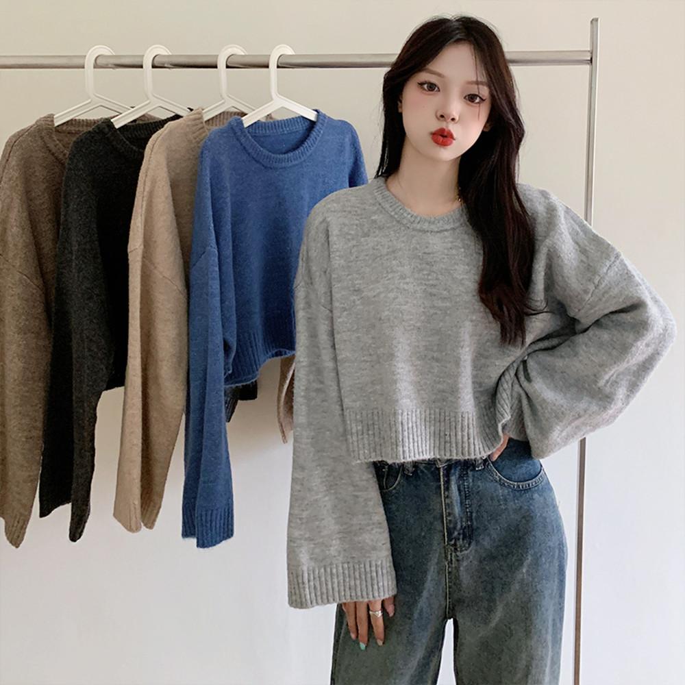 520 라운드넥 루즈핏니트 넓은소매 멜란지니트스웨터 5컬러1446