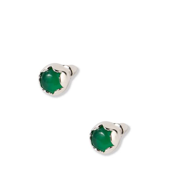 FLOWER BEZEL STONE EARRINGS(GREEN ONYX)