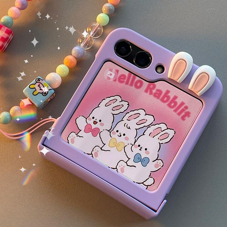 [[ 힌지커버 풀커버 ]] 헬로 레빗 리본 토끼 힌지보호 스트랩 케이스 ( 갤럭시 Z플립5 케이스 )