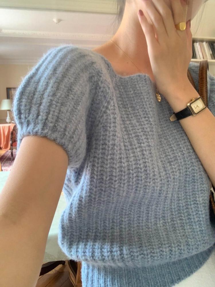 (당일발송/소라,베이지)스퀘어 퍼프 울 블랑 반팔 니트(3color)