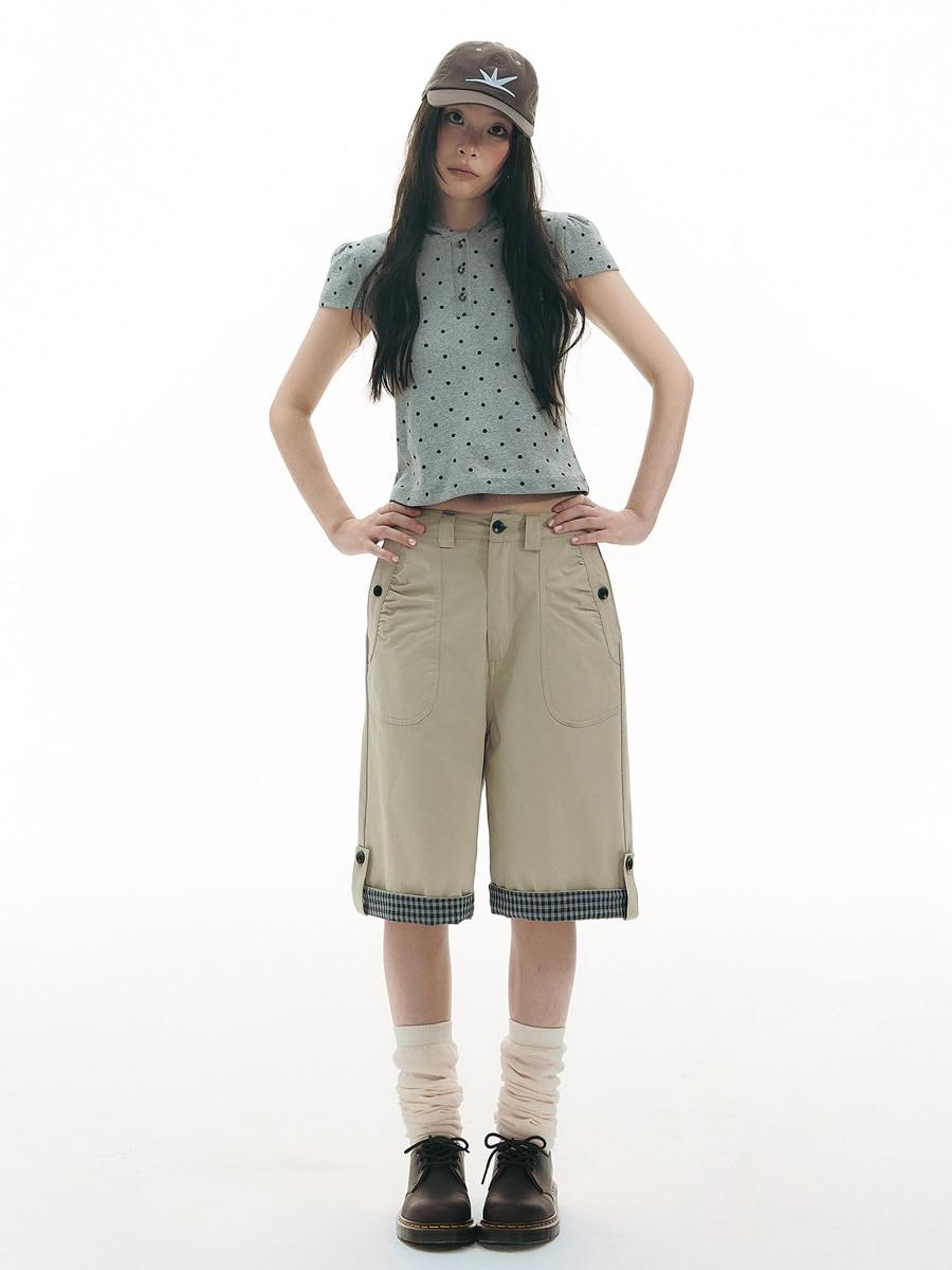 TWODAYSOFF Checkered Cuffs Wide Cropped Pants (2color)