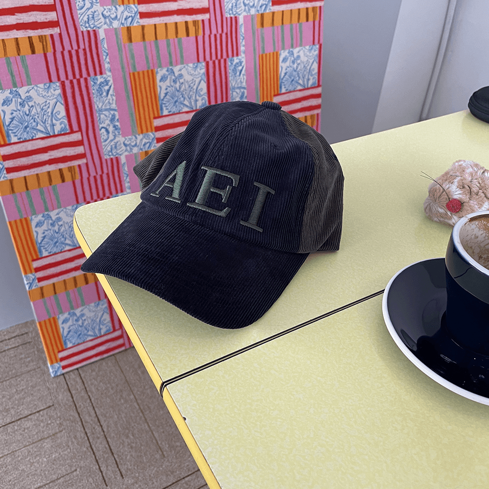 Aeiou Logo Lettering Corduroy Cap Dark Navy Gray