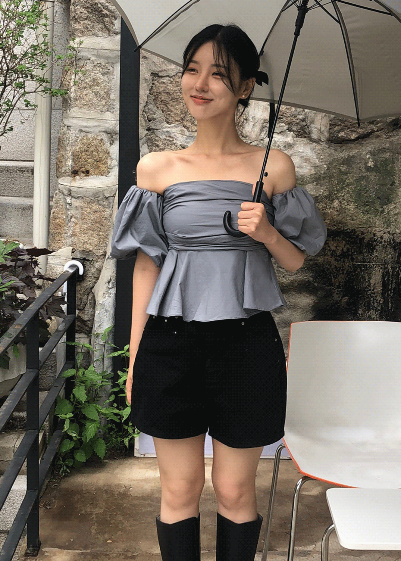 러브 퍼프 오프숄더 블라우스 (2color)