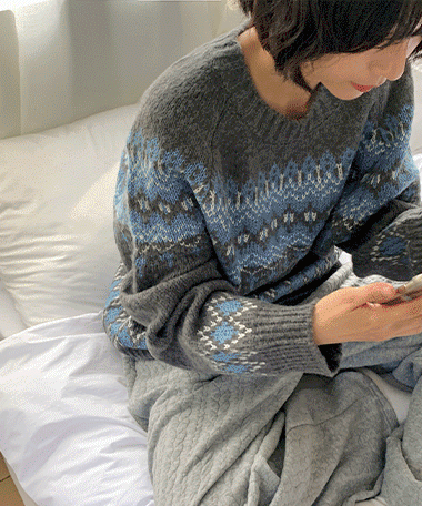 데일리쥬 [무료배송] 키카 오버핏 노르딕 라운드 니트