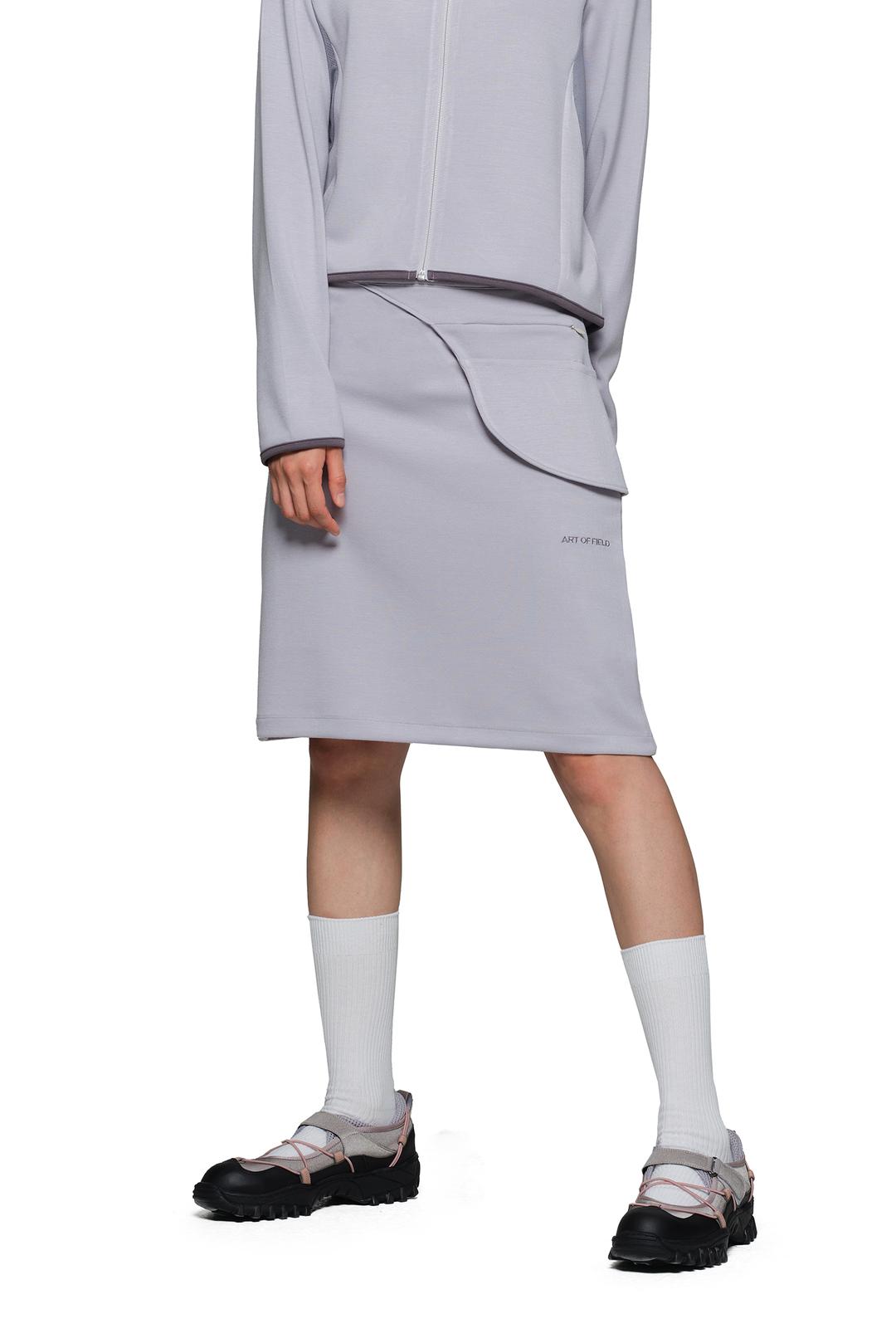 FLAP POCKET MIDI SKIRT - PURPLE GRAY