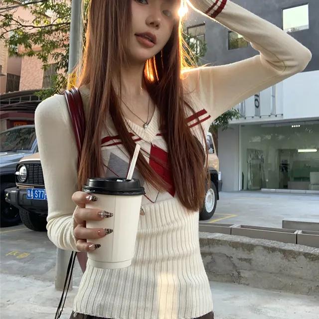 제이드 아가일 브이넥 니트 (3color)