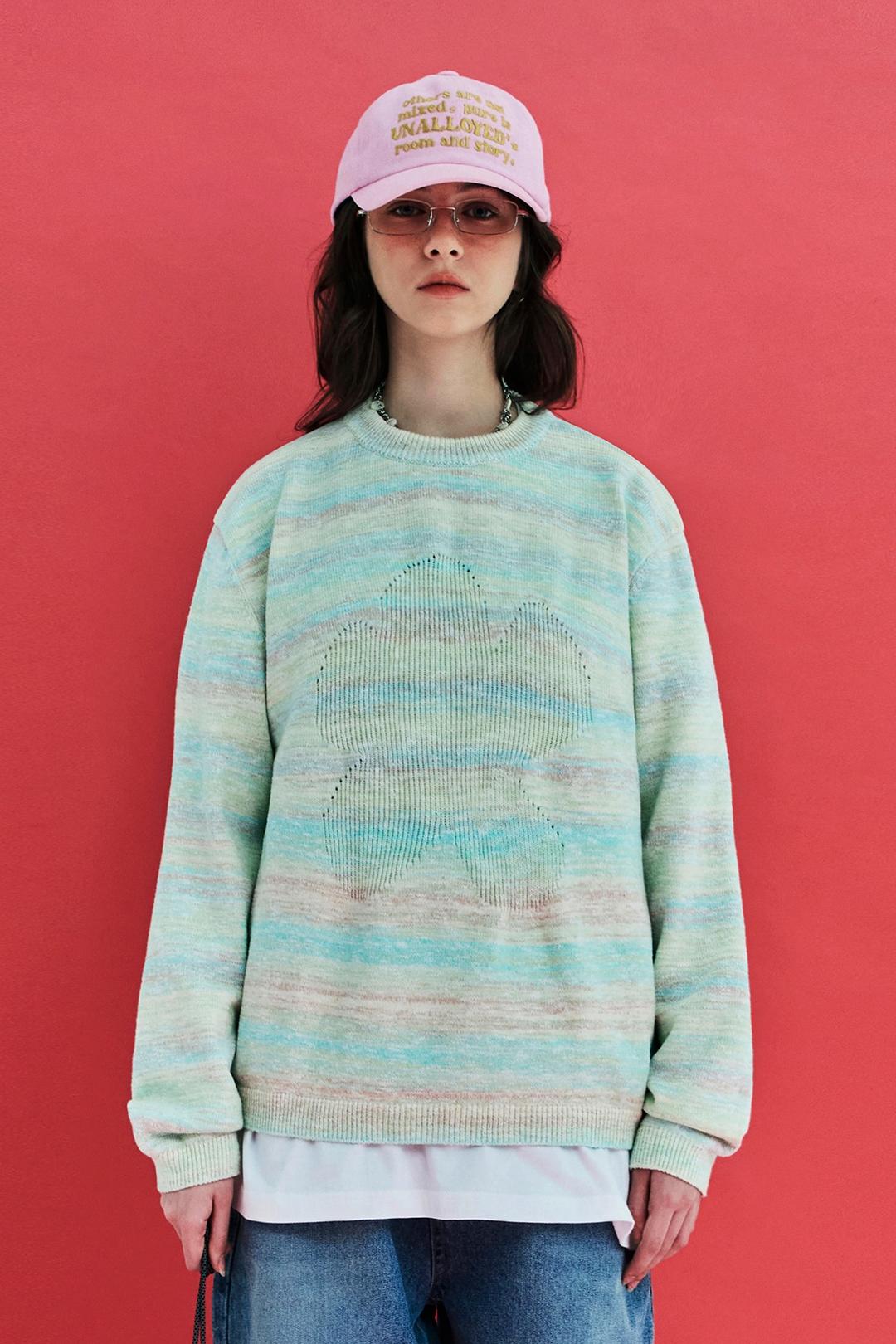 FLOWER GRADATION STRIPE KNIT / LIGHT GREEN