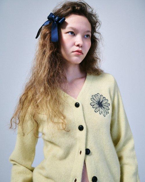 RACCOON BLENDED CARDIGAN V NECK_LEMON NAVY