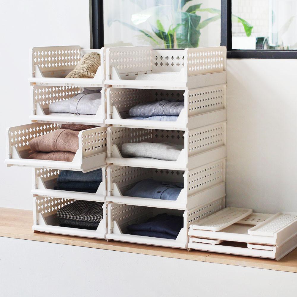 리빙박스 수납 정리함 옷 정리함 폴딩 슬라이딩 펜트리 팬트리 옷장 장롱 서랍 트레이 1+1