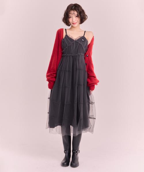 베티붑 레이스 레이어드 프릴 롱 원피스_블랙