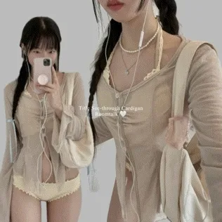 [커버업/시스루] 티틀 버튼 가디건 비치웨어