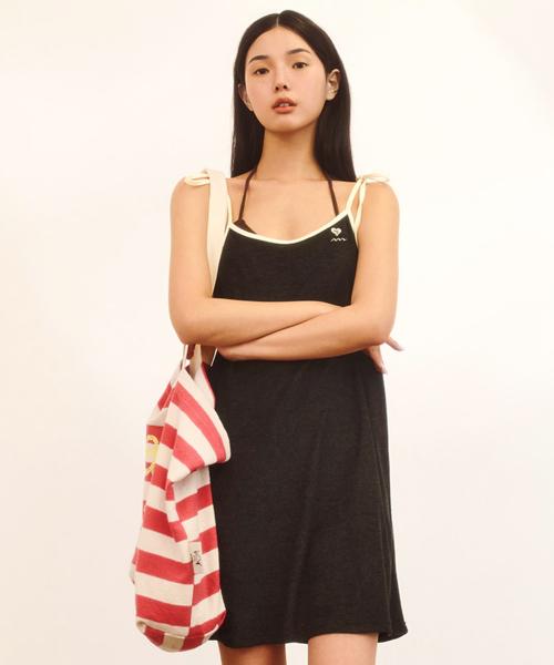 테리 리본 미니 원피스 (Deep Charcoal)