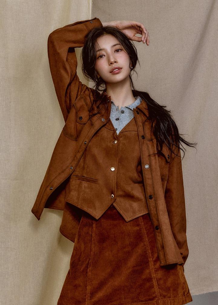 남녀공용 인조 스웨이드 셔켓_BROWN - 게스코리아