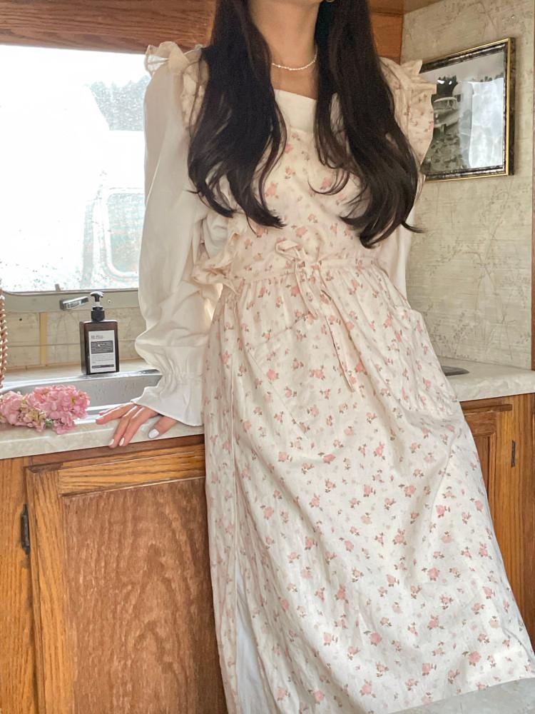 아미앙스 원피스 린넨앞치마 카페 예쁜 바리스타 프릴 어린이집 에이프런