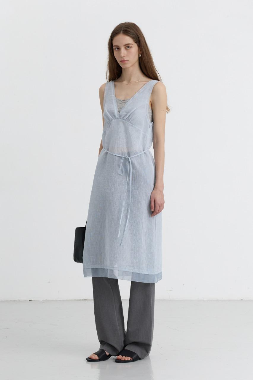 [PRE-OPEN] SHEER LAYERING DRESS SOFT BLUE STRIPE