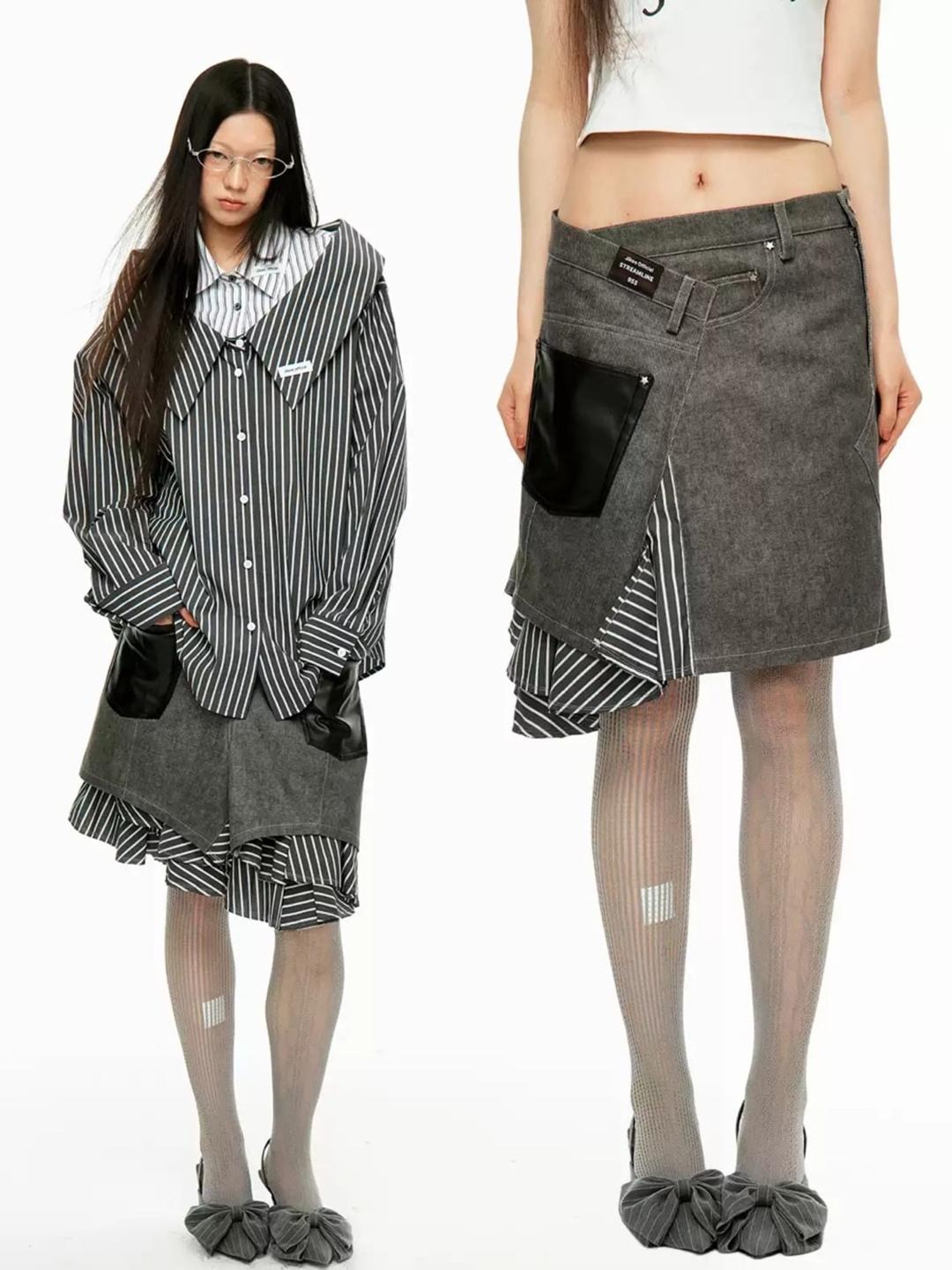 JIKOO Twill Irregular Midi Skirt (2color)