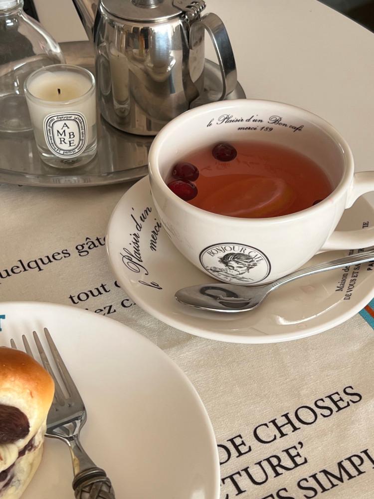 merci 189, 커피잔세트 (350ml) / 빅사이즈 카페라떼잔 프렌치 레터링 홈카페