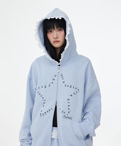 포그던(FOGDAWN)  Lullaby Lace Hoodie Zip-up (blue) - 사이즈 & 후기 | 무신사