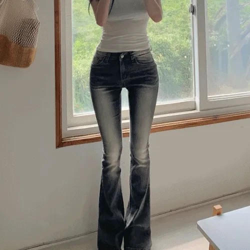 [ver.흑청 ] 그레이 트루 로우라이즈 부츠컷 데님 팬츠/ 청바지 골반핏 y2k