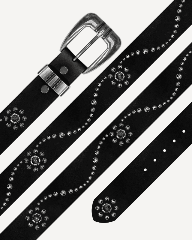 Studded Leather belt [Labradorite]