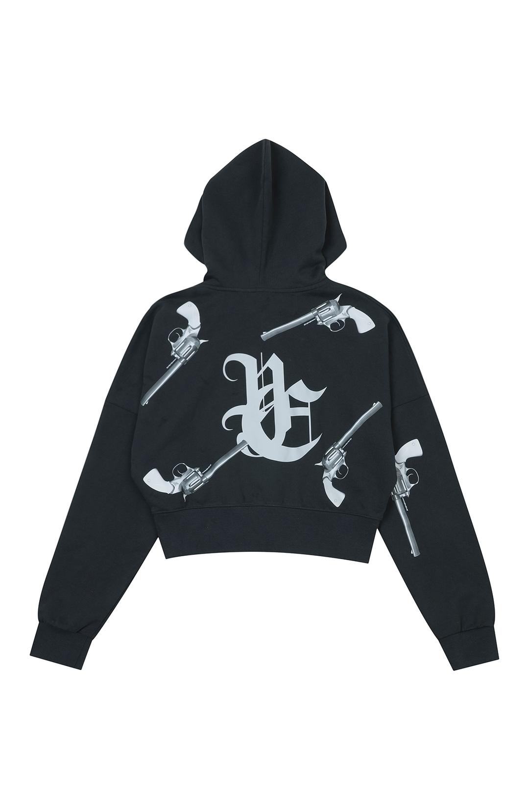 GUN PRINT HOODIE ZIP-UP CHARCOAL