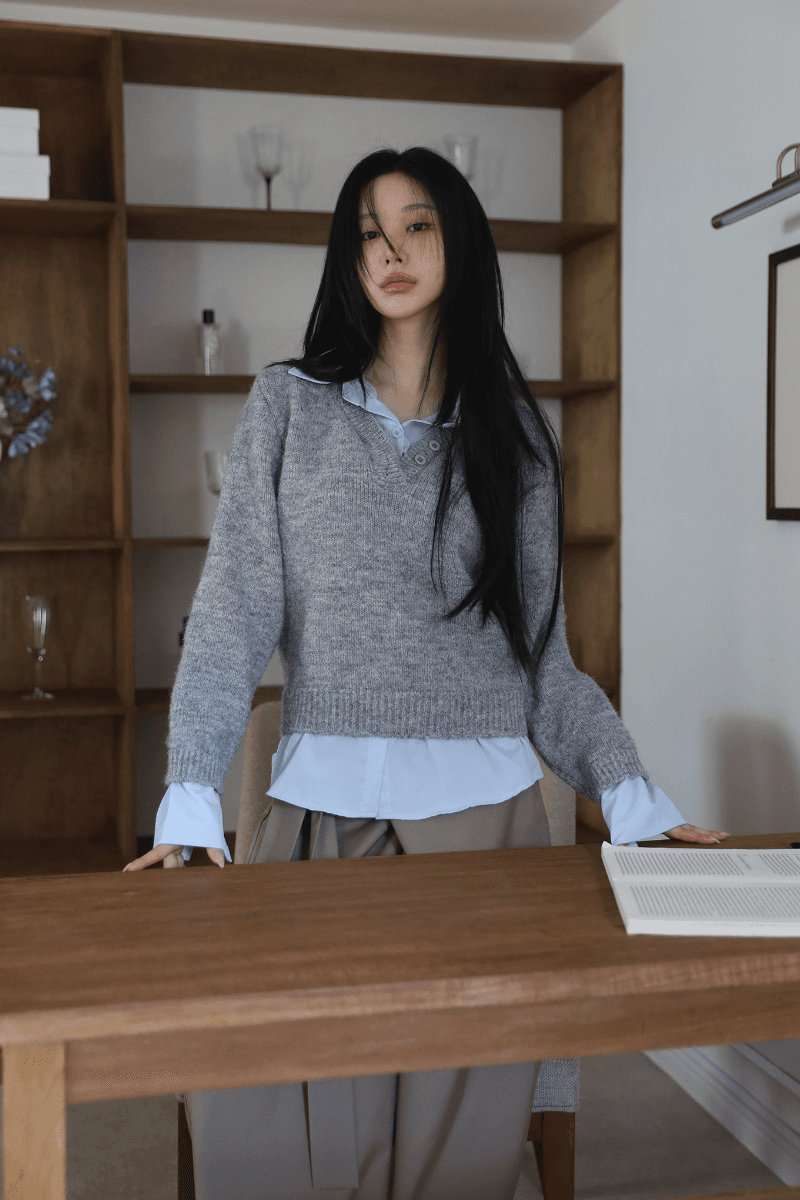 레어 셔츠 니트 탑