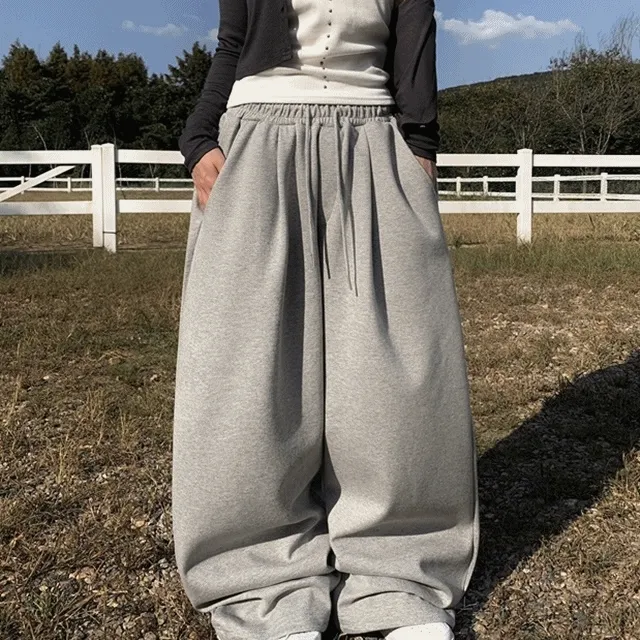 🚀당일발송/기모선택🚀 자체제작 UmD 벌룬 스트링 팬츠 / 기모 오버핏 투웨이 와이드 밴딩 트레이닝 벌룬핏 바지 기모바지 와이드팬츠 벌룬팬츠 벌룬바지 조거팬츠 트레이닝팬츠