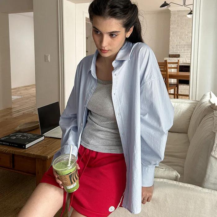 Oversized Essential Shirt-Blue