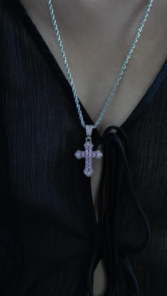 고급스러운 써지컬 큐빅 화이트 핑크 힙한 러블리 쿠반 긴 목걸이/리버레잇