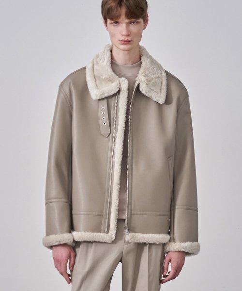 [리에디션] 오버사이즈 무스탕 자켓 [GREYISH BEIGE]