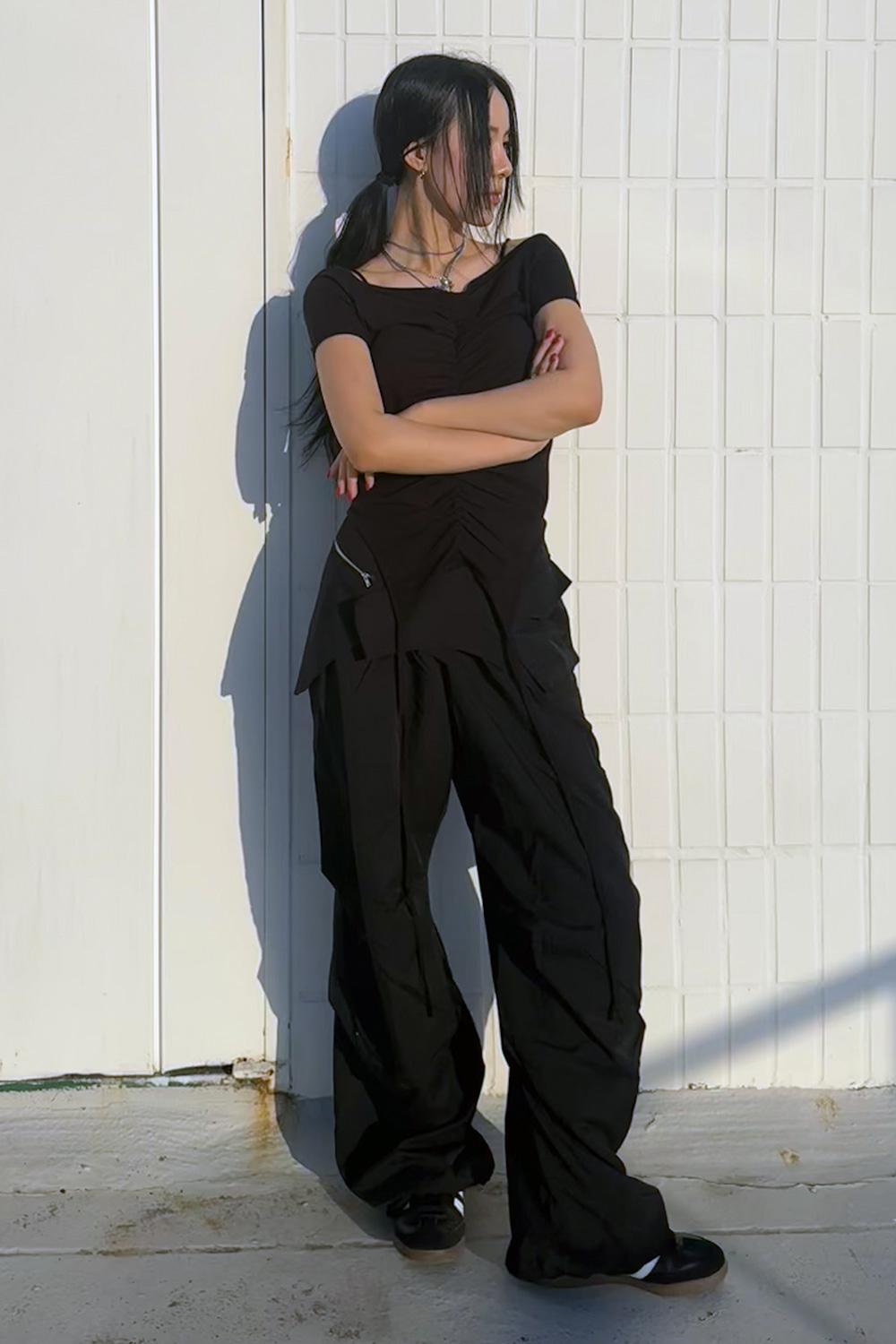 BELT LAYER PANTS / BLACK