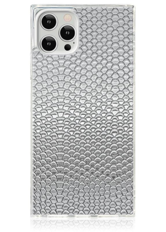 Silver Metallic Snakeskin Faux Leather SQUARE iPhone Case
