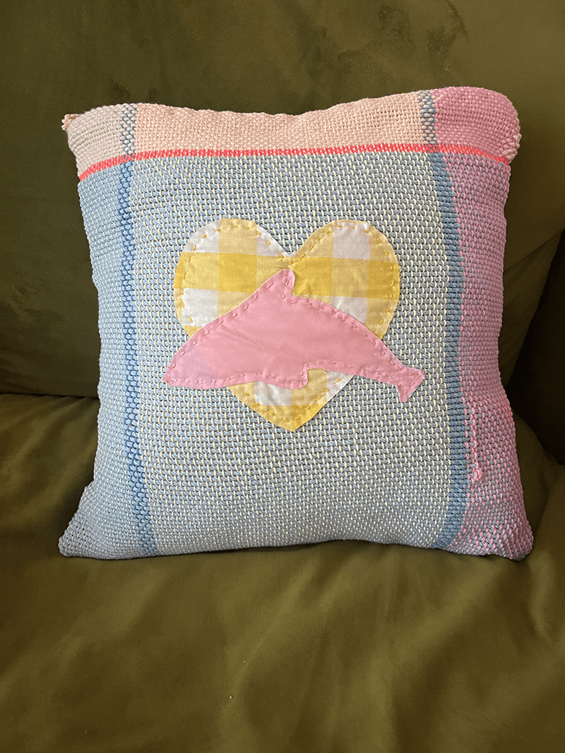 분홍 돌고래 손바느질 위빙쿠션(쿠션솜 포함)