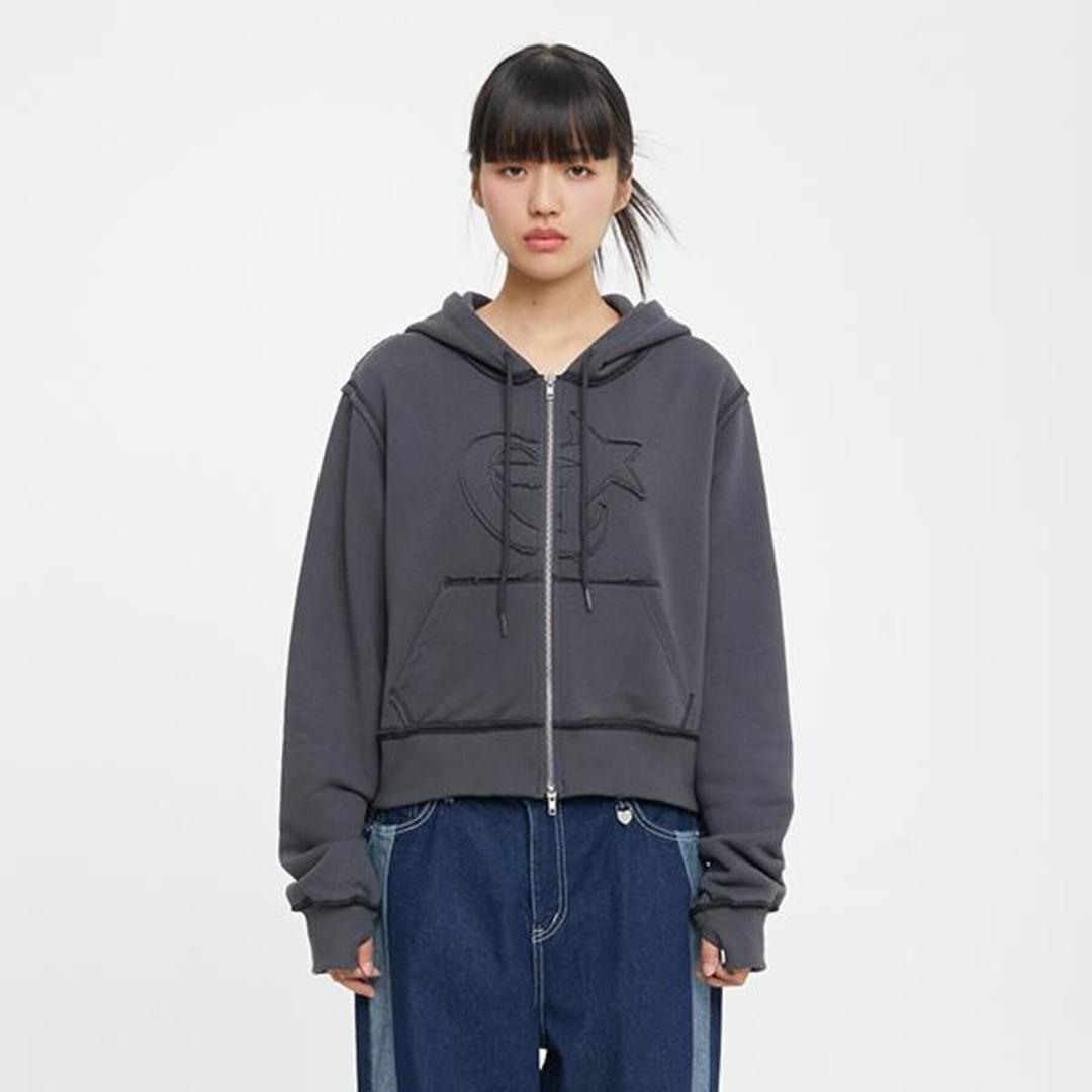 NEO CUT OUT HOOD ZIP UP_CHARCOAL