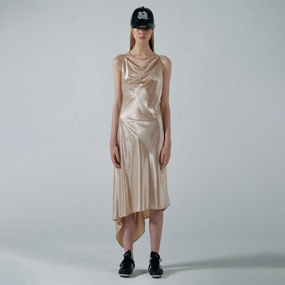 Unbalance Cowl Satin Dress Pale Beige