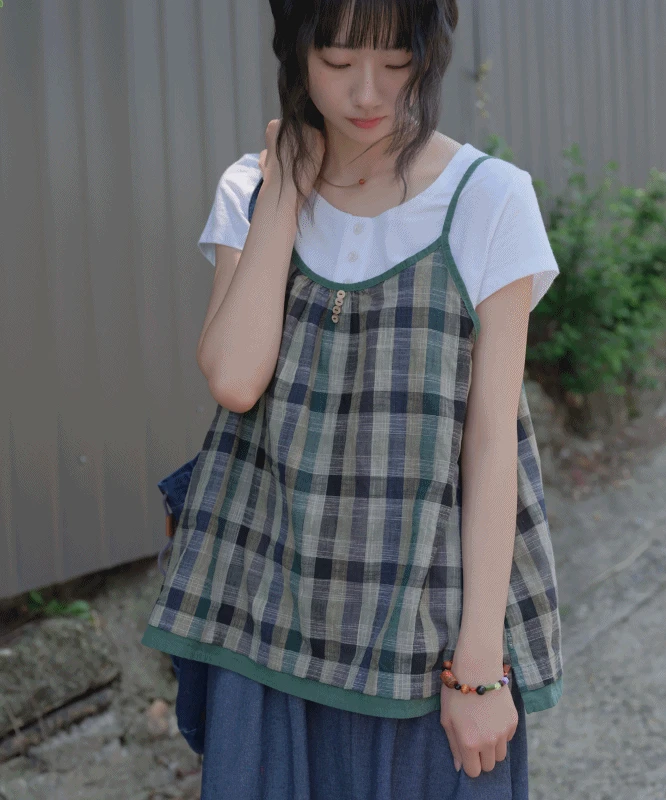 *추천* 소피아 빈티지 린넨 버튼 나시 2color