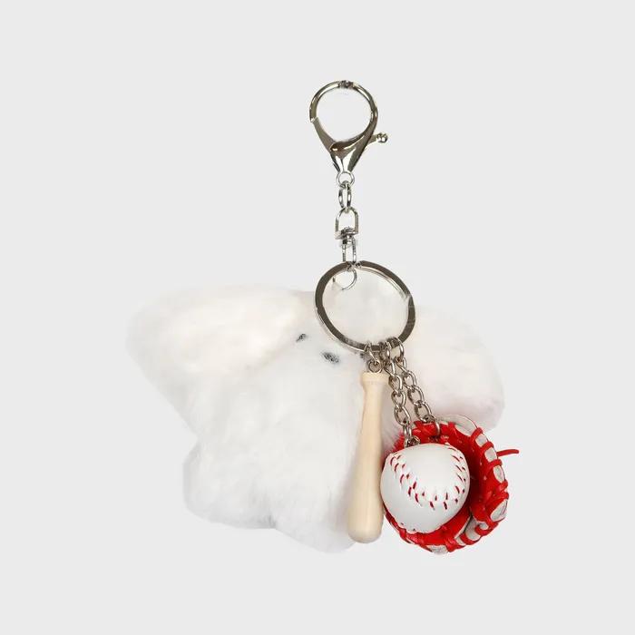 LOVELY BASEBALL BUNNY KEYRING_WHITE