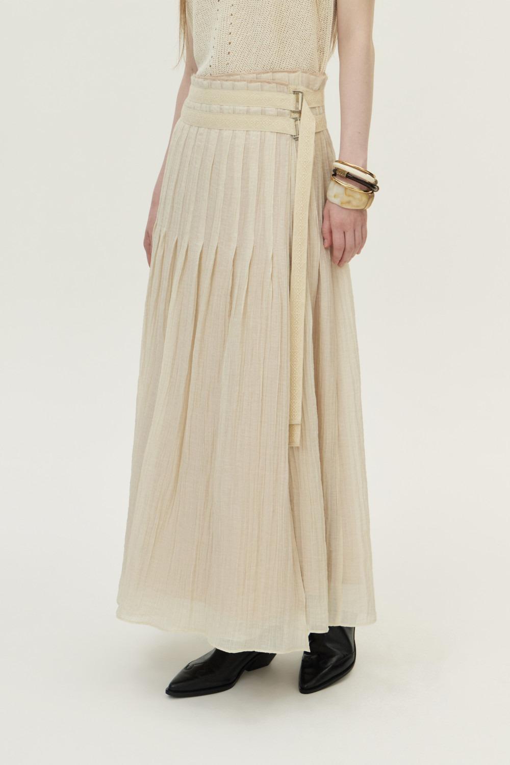 Crinkled Tencel Wrap Skirt, Beige