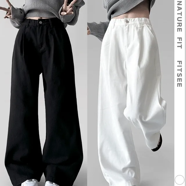 [~2XL] 스톤 원핀턱 메가 통 와이드 롱팬츠 긴바지