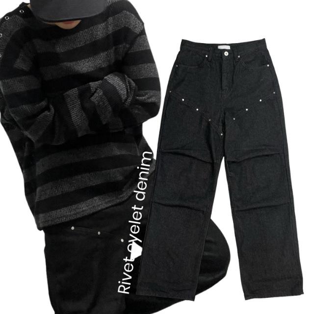리벳 아일렛 생지 데님 팬츠