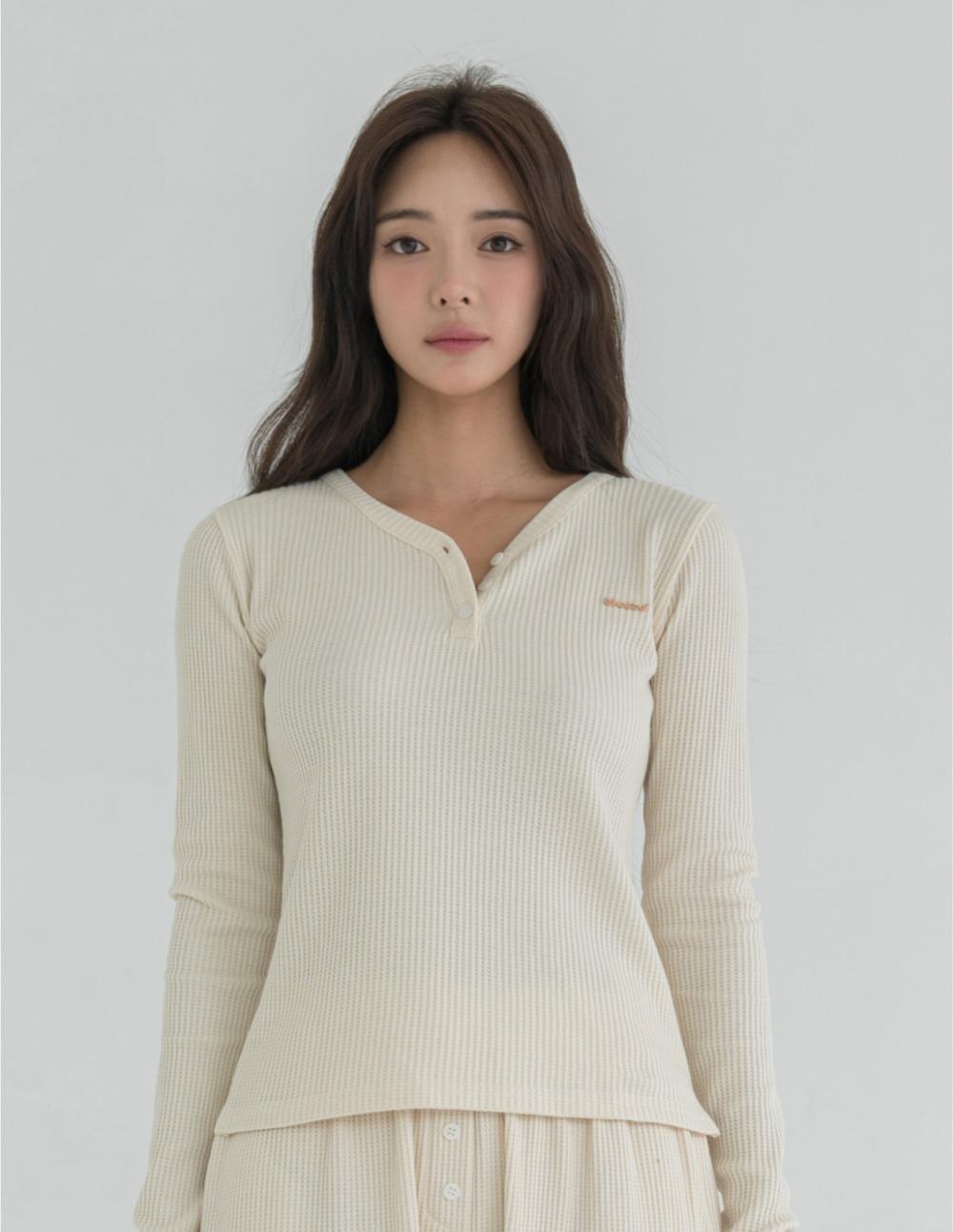 코지 와플 헨리넥 롱슬리브