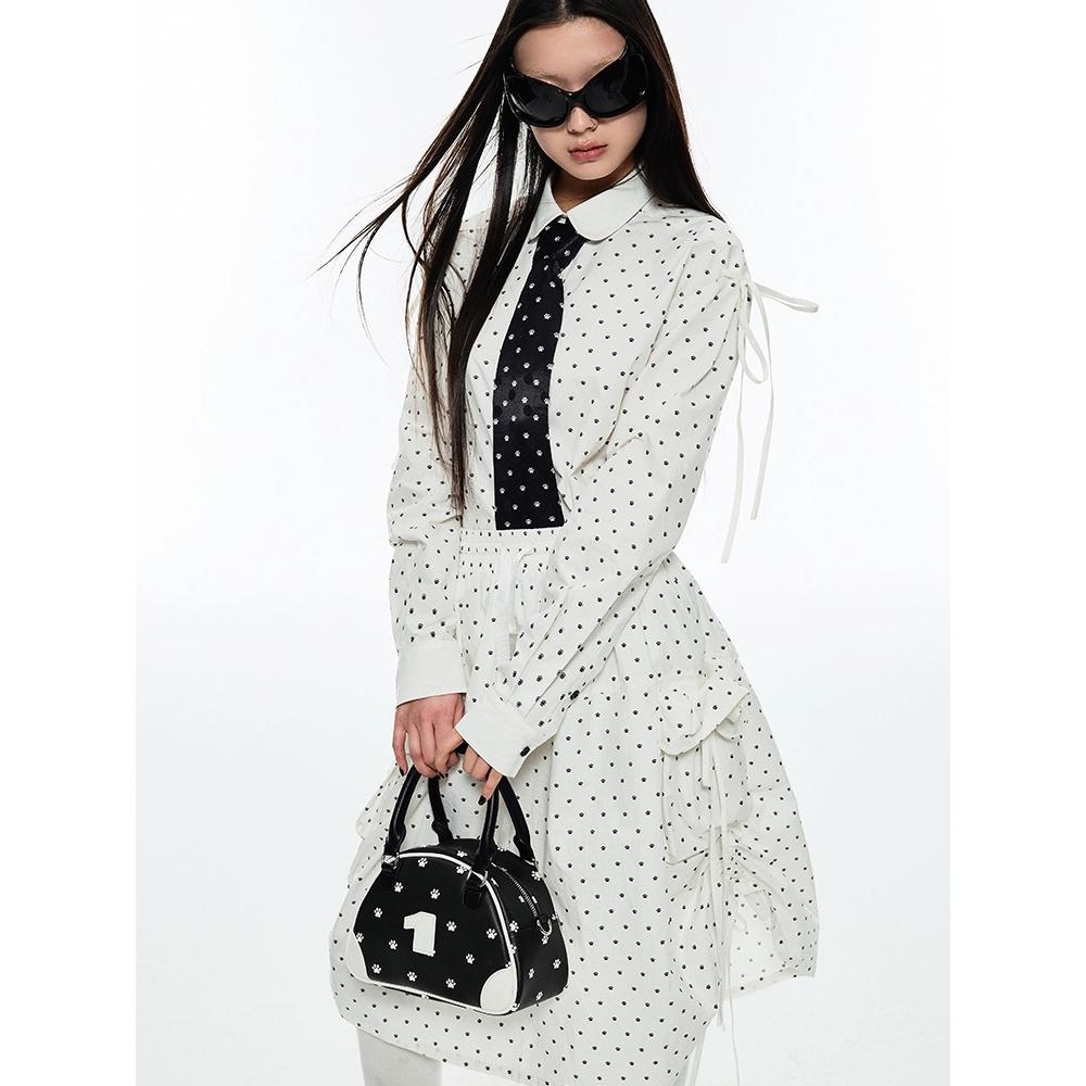 1JINN STUDIO 원진스튜디오 볼링백 블랙&화이트 캣 도트 숄더백 키치 y2k 가방