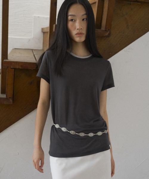 LAYERED NECK T-SHIRT CHARCOAL