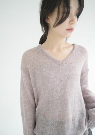 alpaca V-neck sheer knit (4colors)