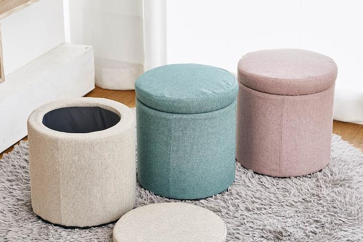 마카롱 패브릭 수납 원형 스툴 화장대 보조의자 3colors