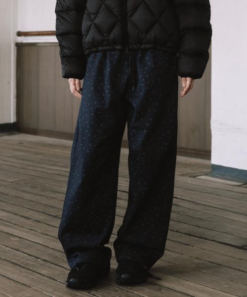 WIDE BANDING PANTS, FLORAL NAVY