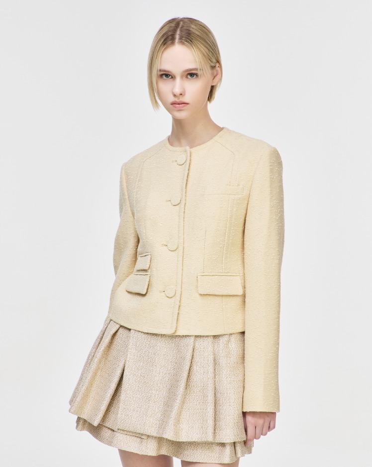 송지오 자카드 라운드넥 자켓 베이지