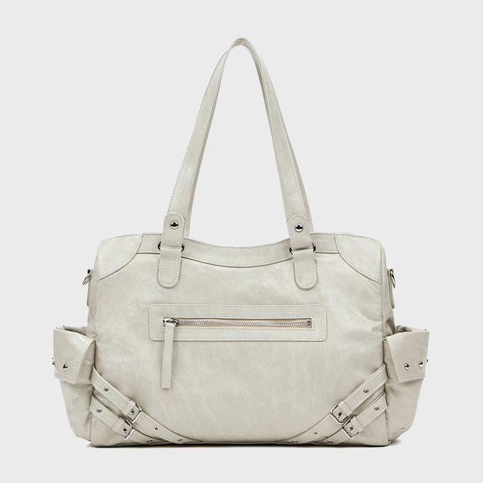 STUD POCKET BIG BAG IN ASH BEIGE