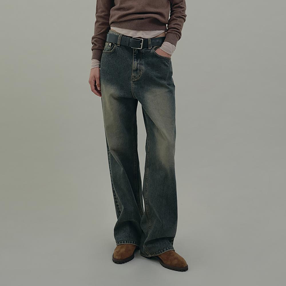 Washing Wide Denim Pants (acid indigo)